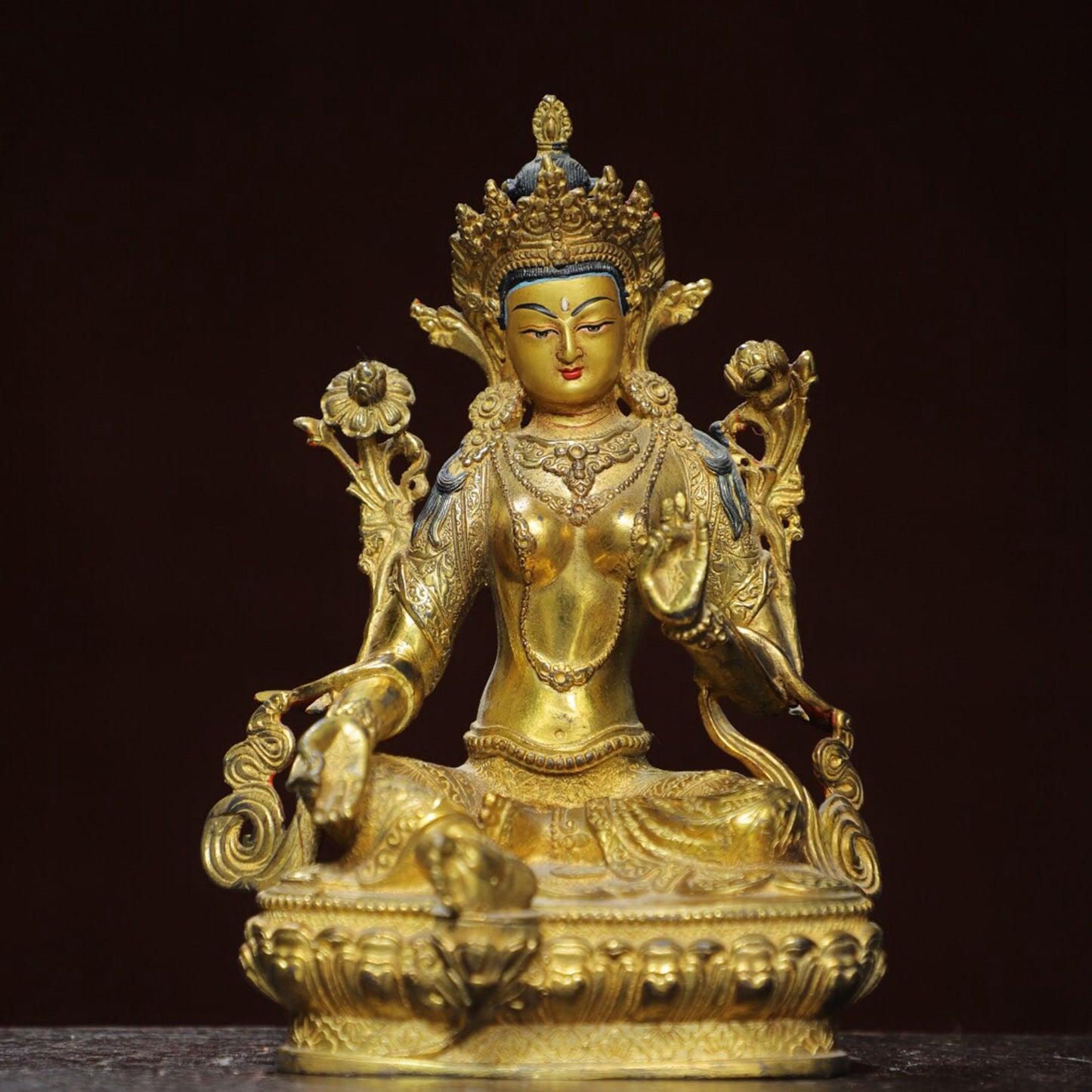 Chinese antique pure copper [Green Tara] Buddha statue