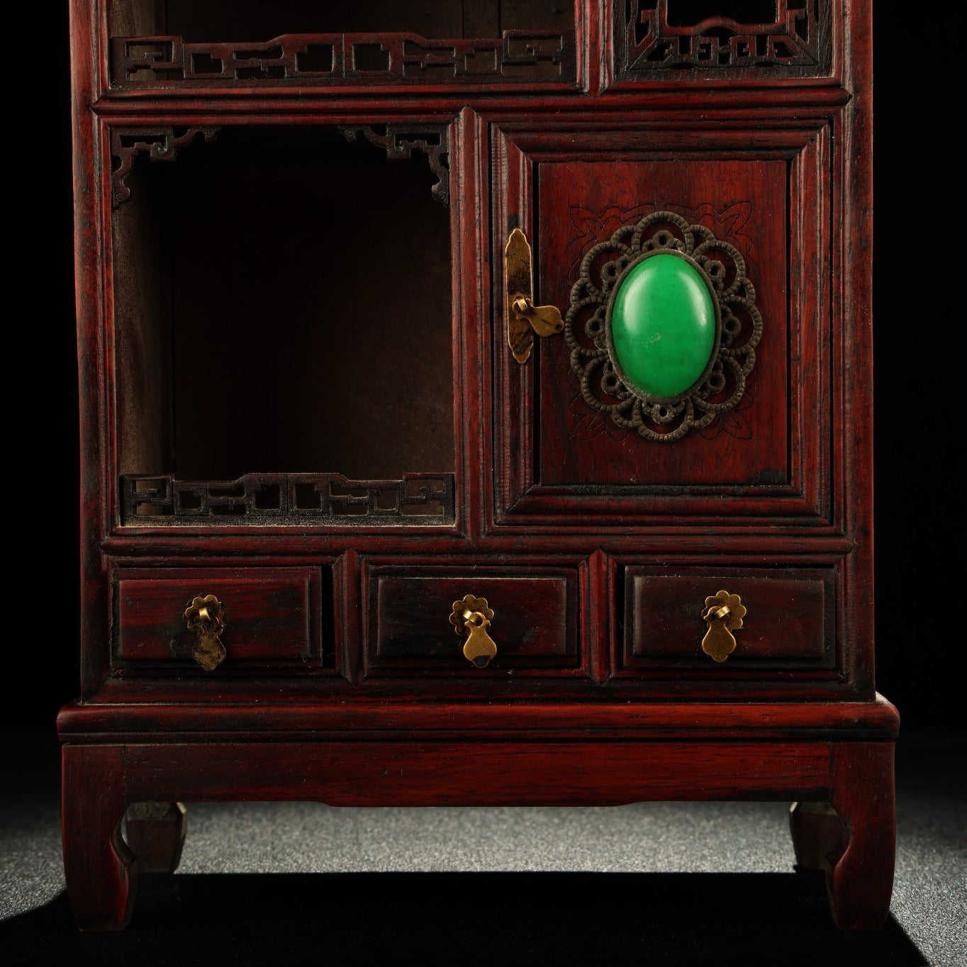 Chinese antique rosewood inlaid gemstone pocket cabinet
