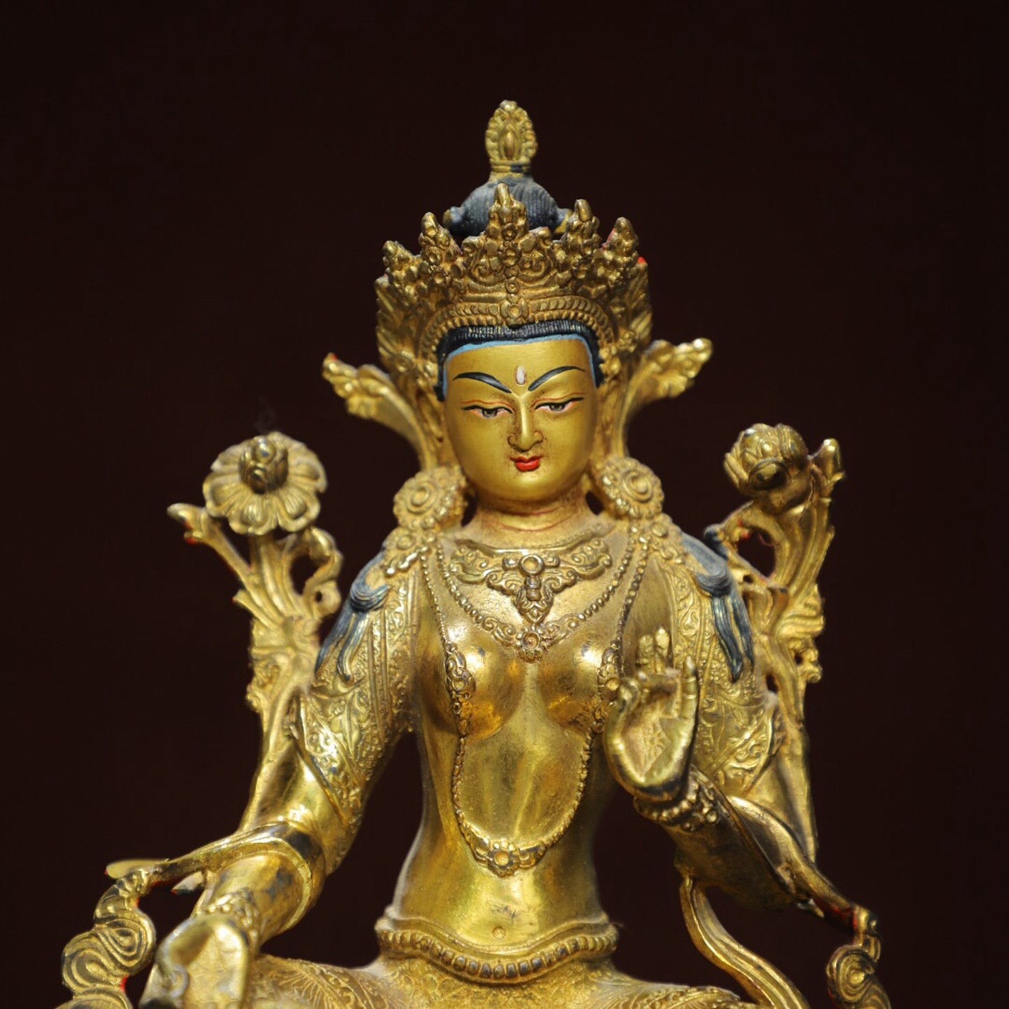 Chinese antique pure copper [Green Tara] Buddha statue