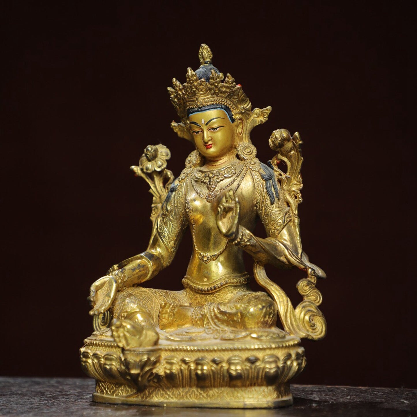 Chinese antique pure copper [Green Tara] Buddha statue