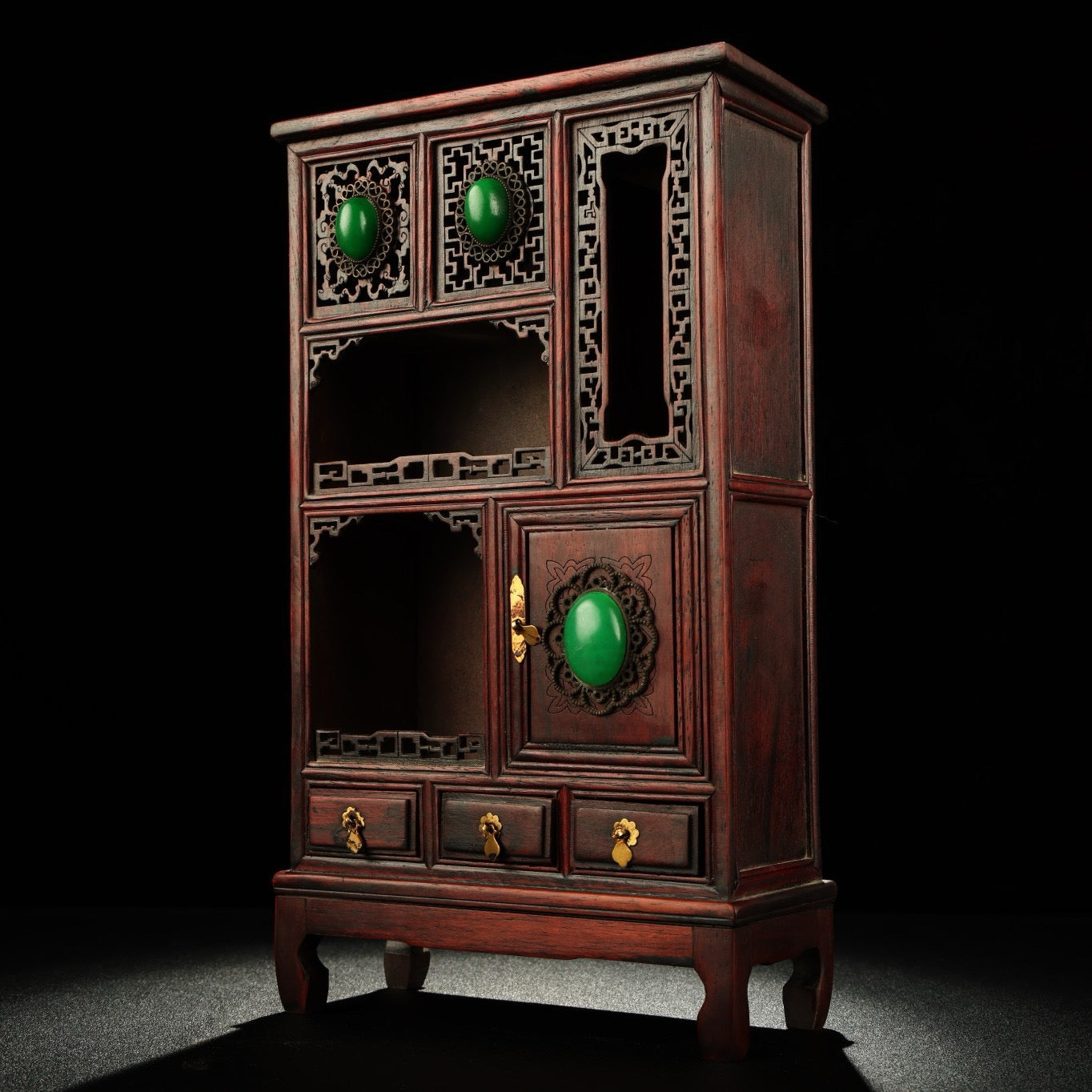 Chinese antique rosewood inlaid gemstone pocket cabinet