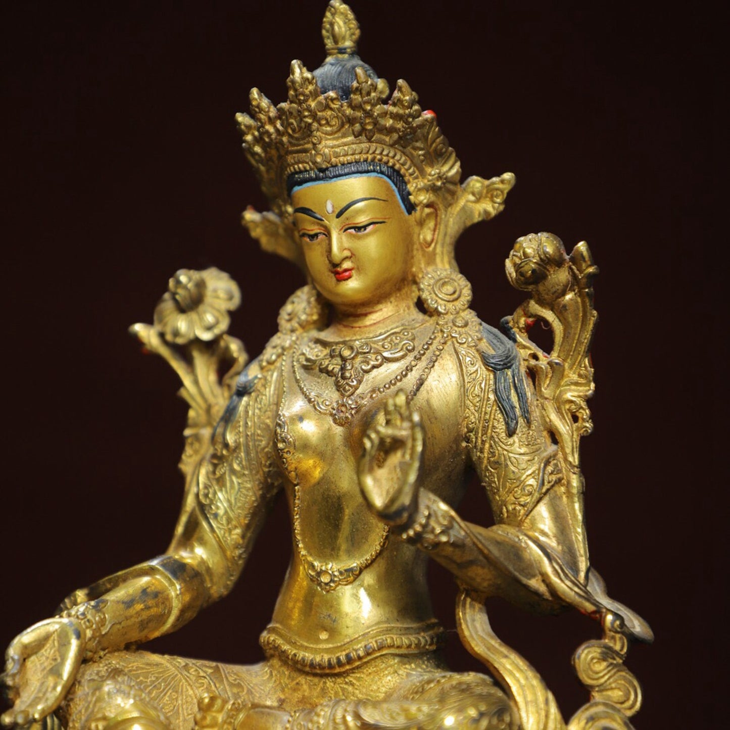 Chinese antique pure copper [Green Tara] Buddha statue