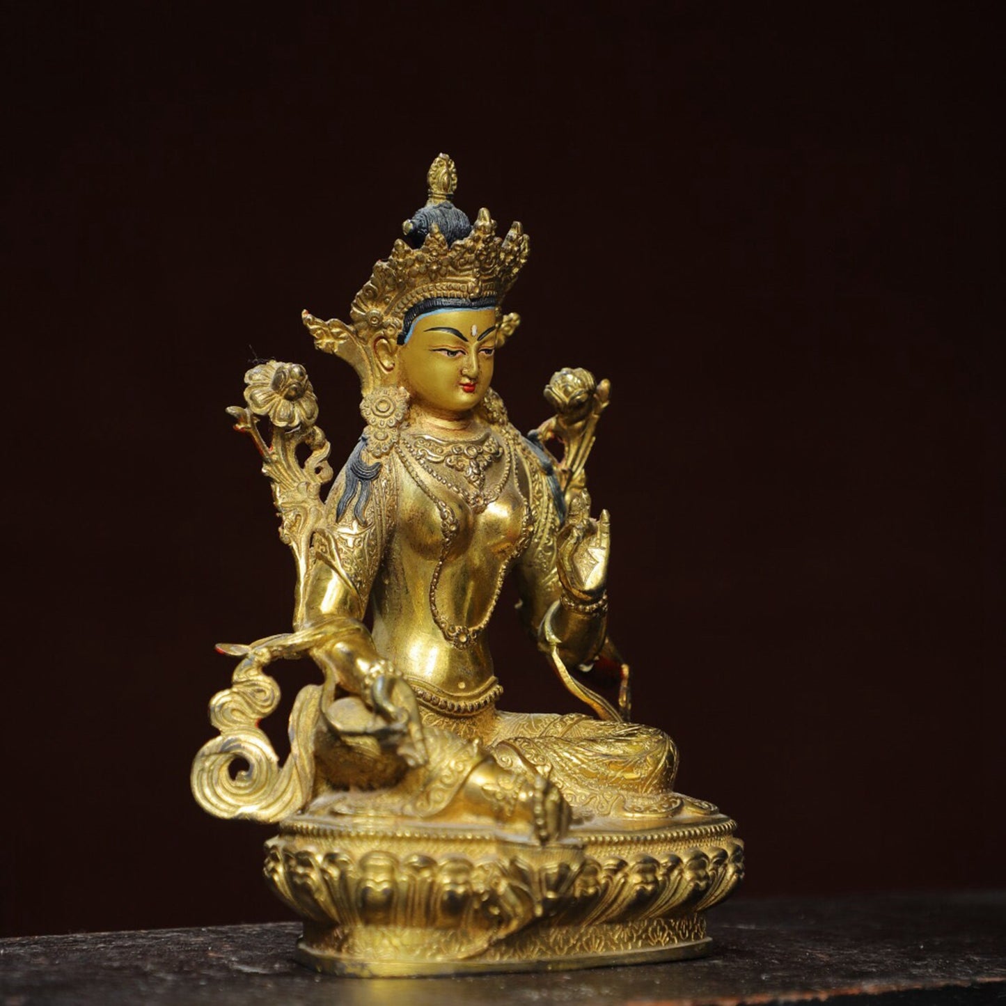 Chinese antique pure copper [Green Tara] Buddha statue