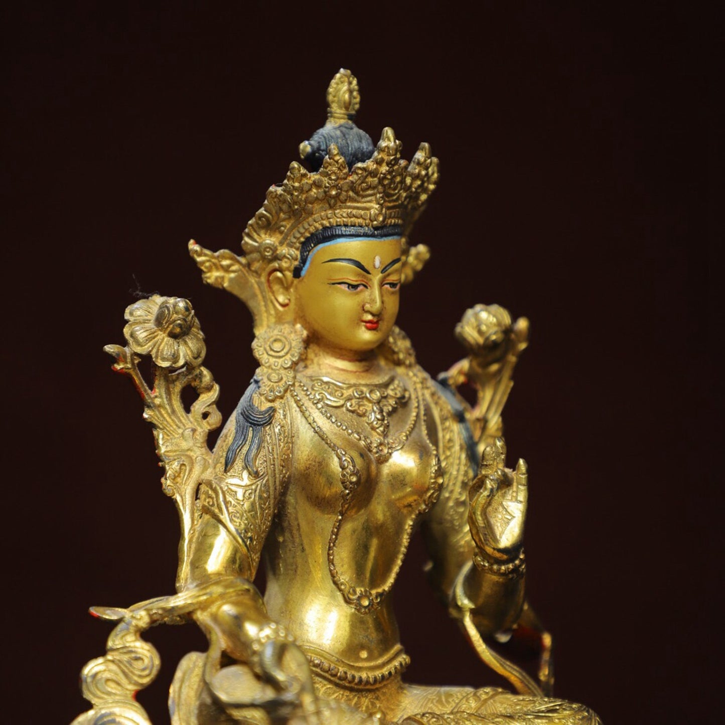 Chinese antique pure copper [Green Tara] Buddha statue