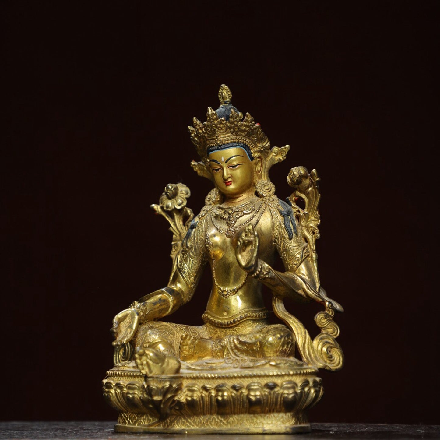 Chinese antique pure copper [Green Tara] Buddha statue