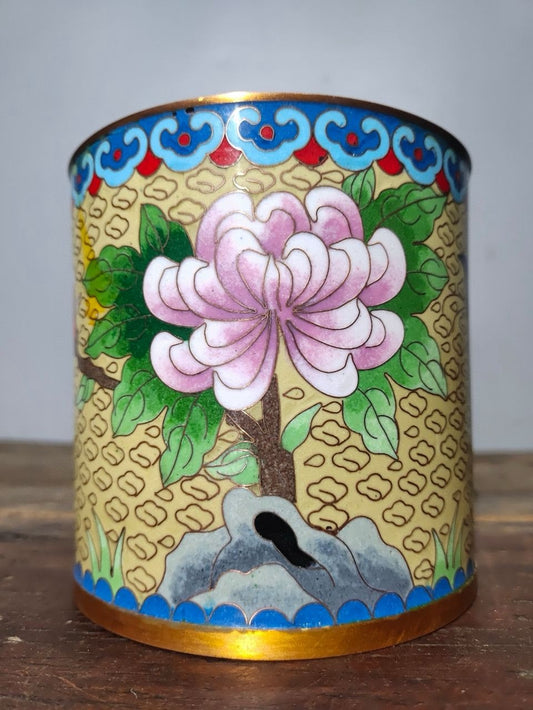 Pure copper enamel peach blossom fountain pen holder