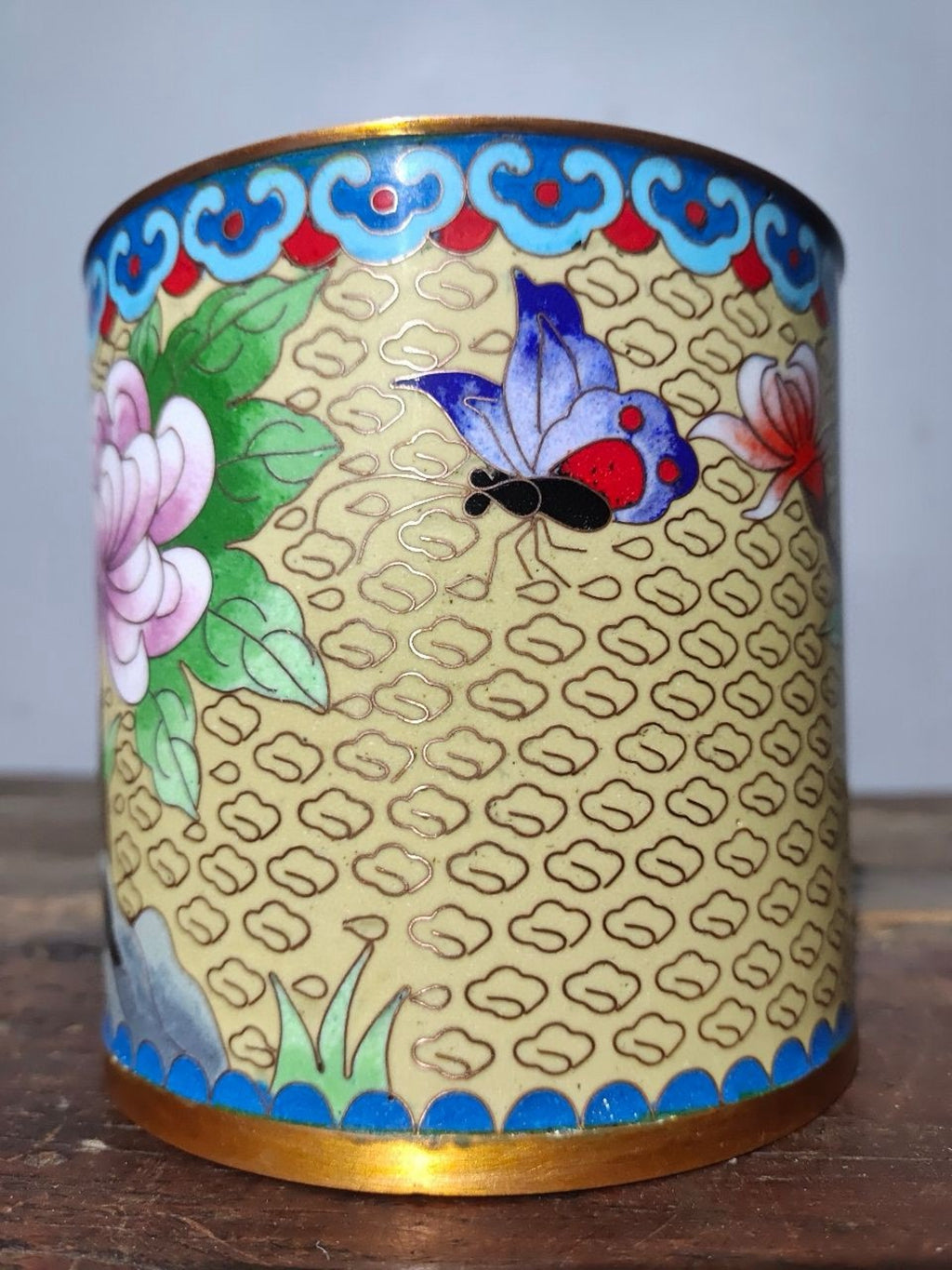 Pure copper enamel peach blossom fountain pen holder