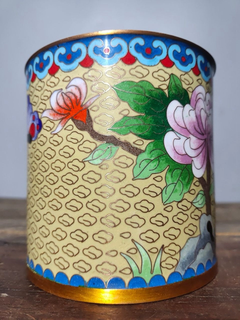 Pure copper enamel peach blossom fountain pen holder