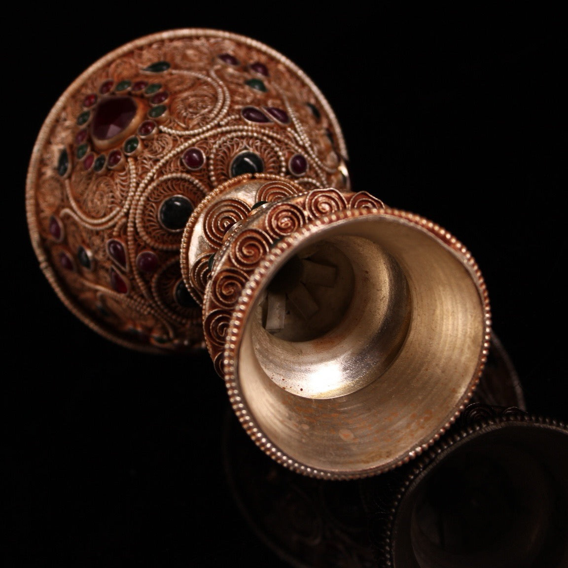 Chinese antique pure copper filigree protective cup