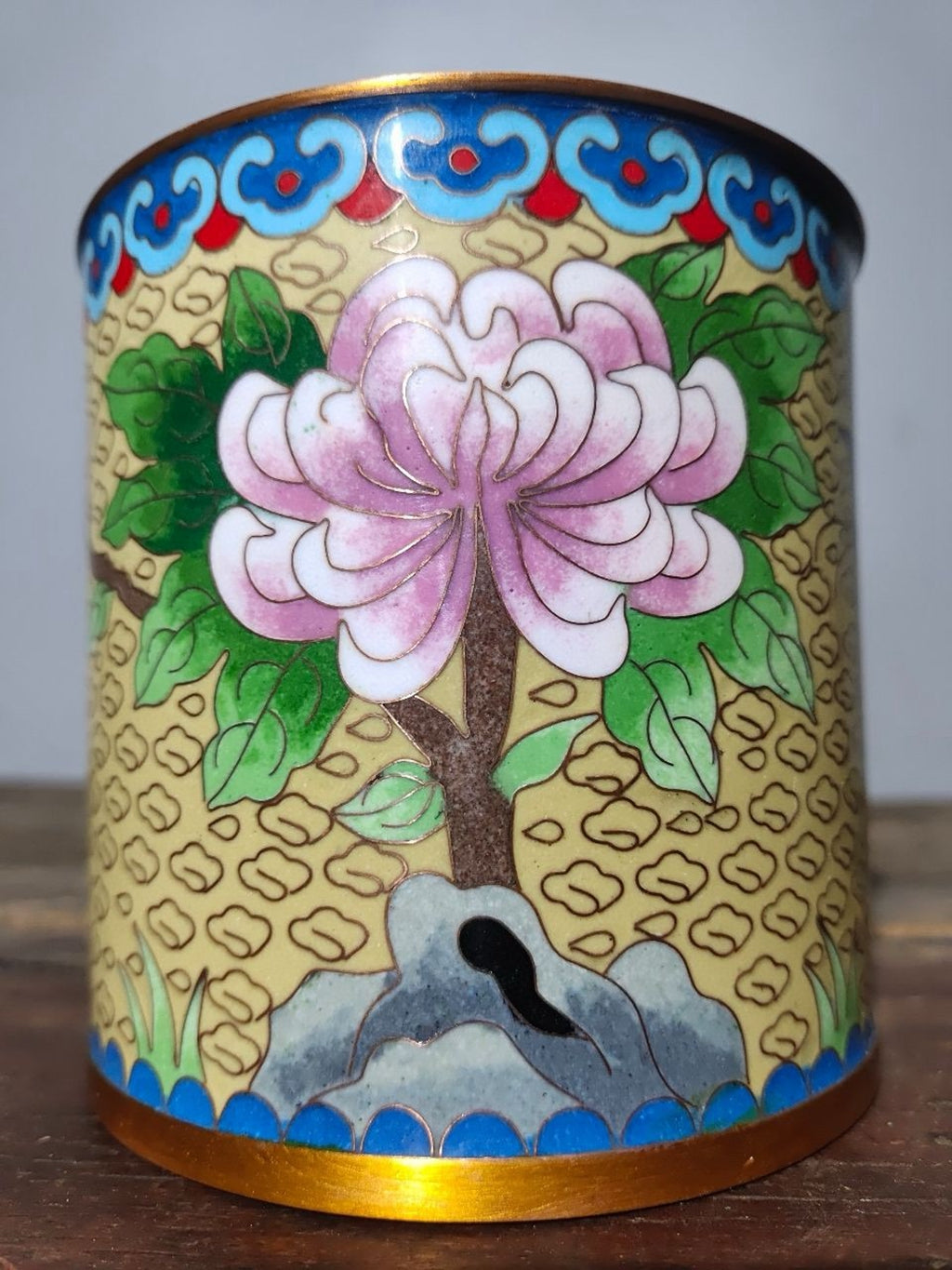 Pure copper enamel peach blossom fountain pen holder