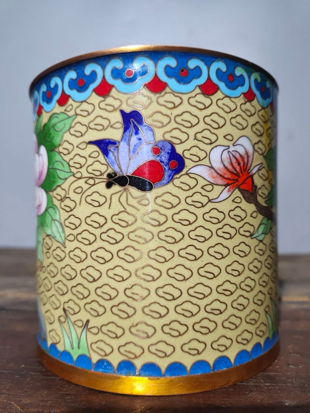 Pure copper enamel peach blossom fountain pen holder