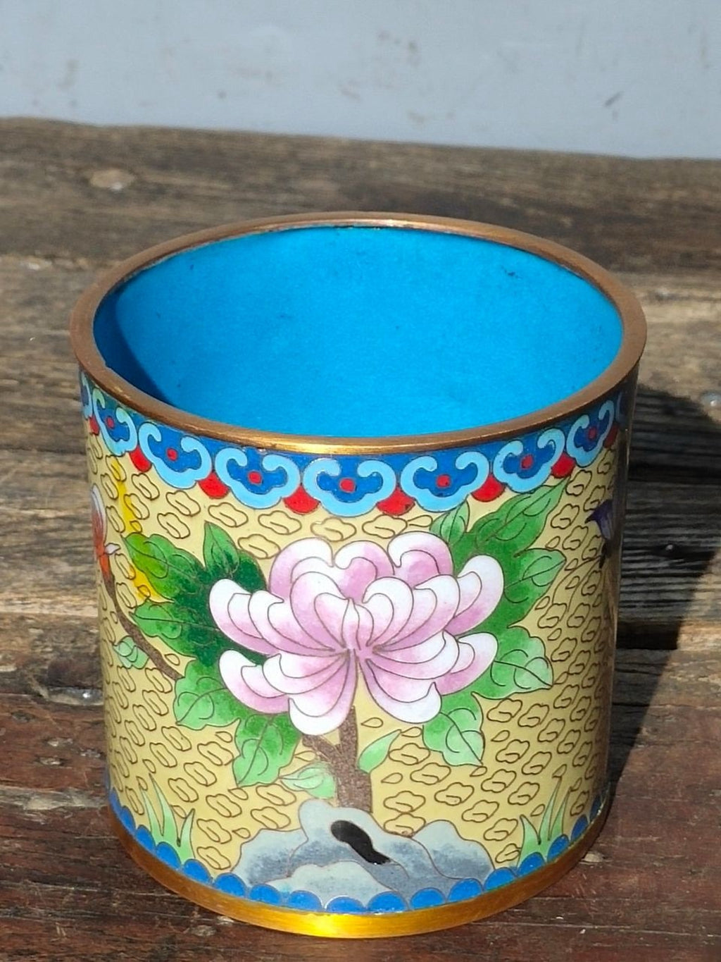 Pure copper enamel peach blossom fountain pen holder