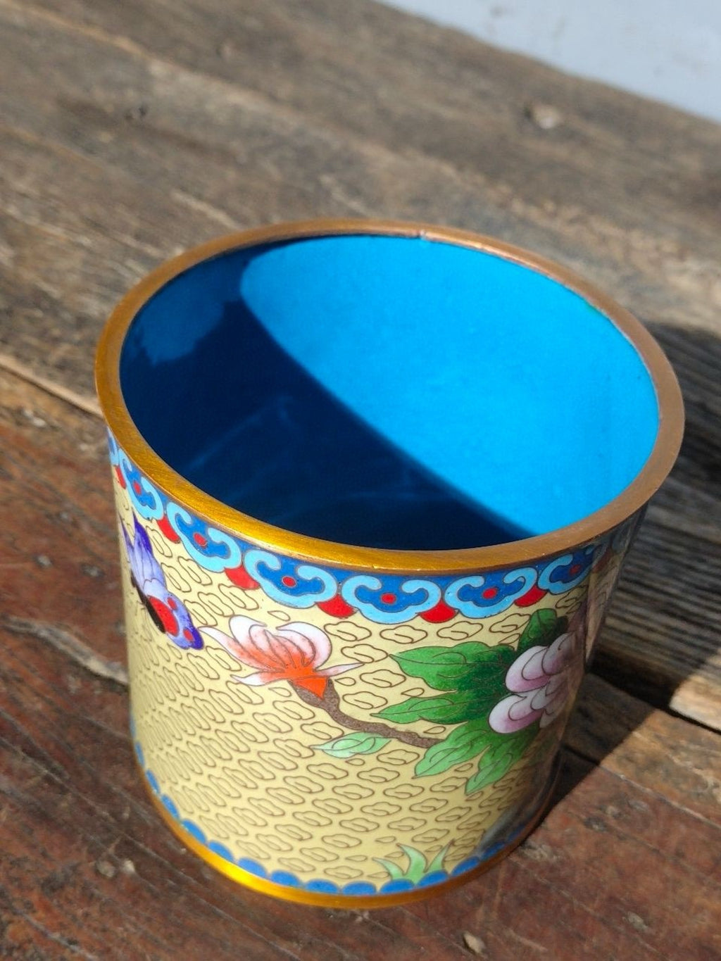 Pure copper enamel peach blossom fountain pen holder