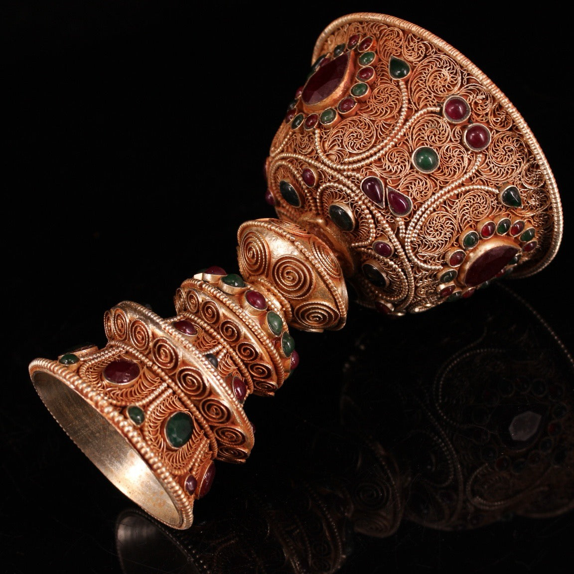 Chinese antique pure copper filigree protective cup