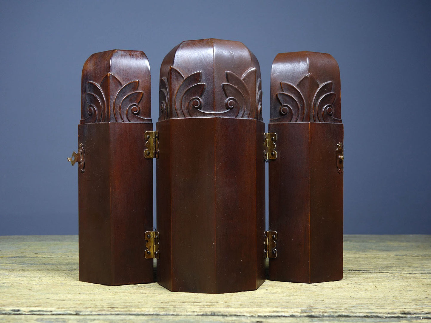 Chinese antique boxwood finely crafted three open Buddhist niches