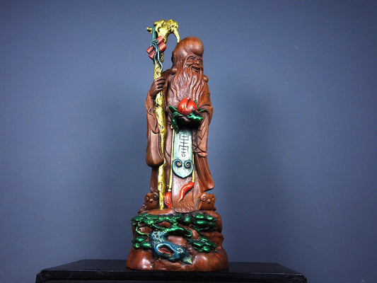 Chinese antique rosewood carving with a large longevity star, the Antarctic immortal