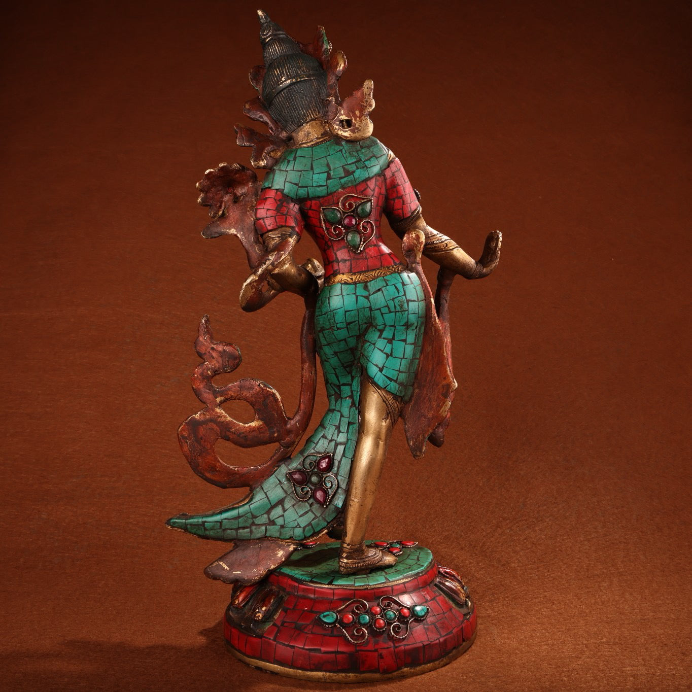 A Chinese antique pure copper green tara statue