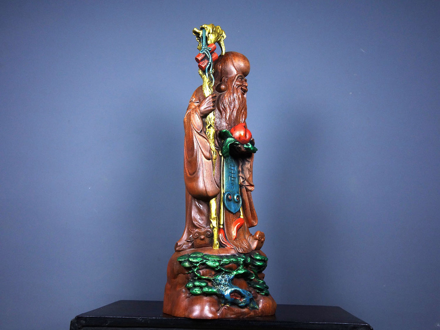 Chinese antique rosewood carving with a large longevity star, the Antarctic immortal