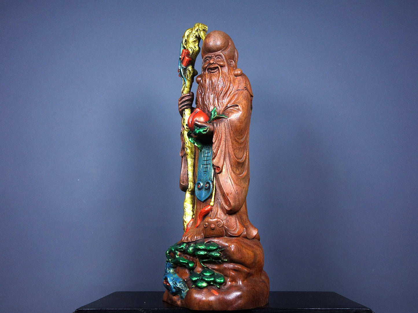 Chinese antique rosewood carving with a large longevity star, the Antarctic immortal