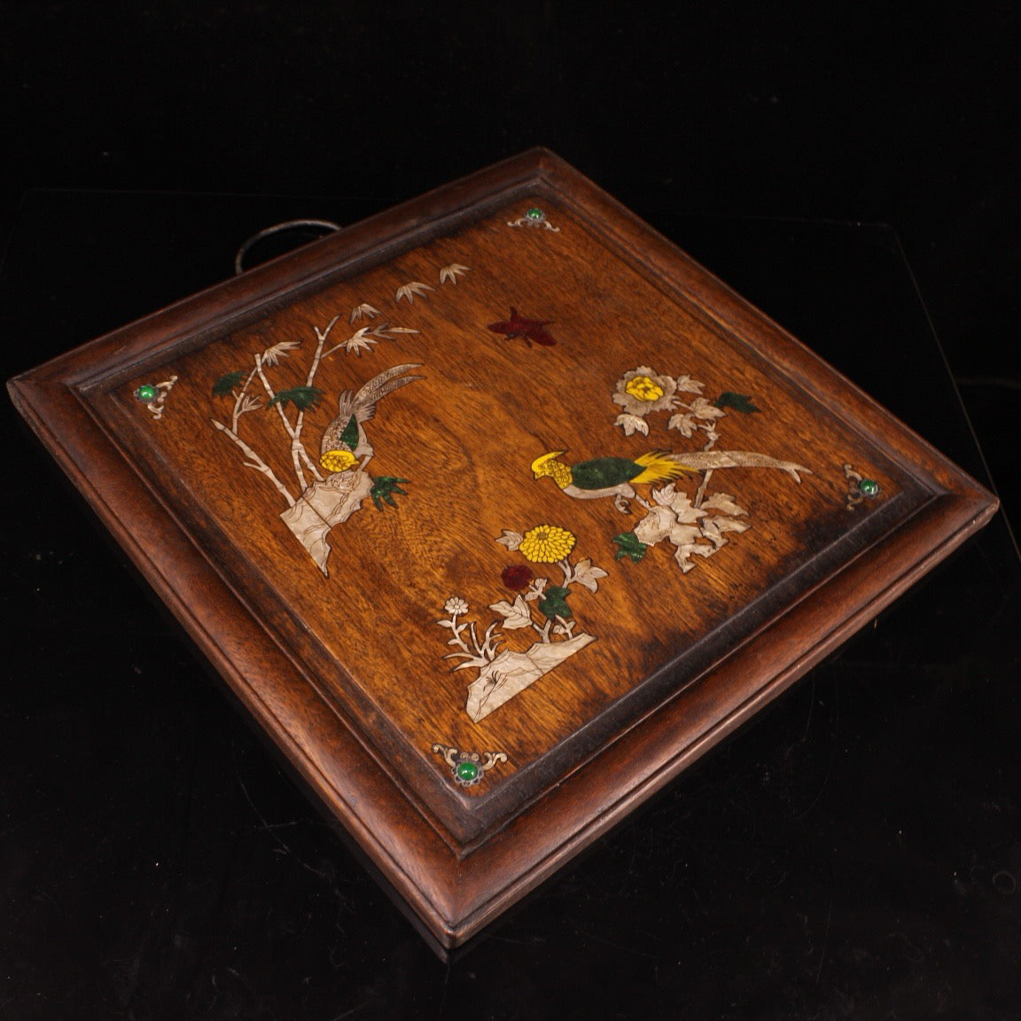 Chinese antique rosewood handmade inlaid shell hanging screen