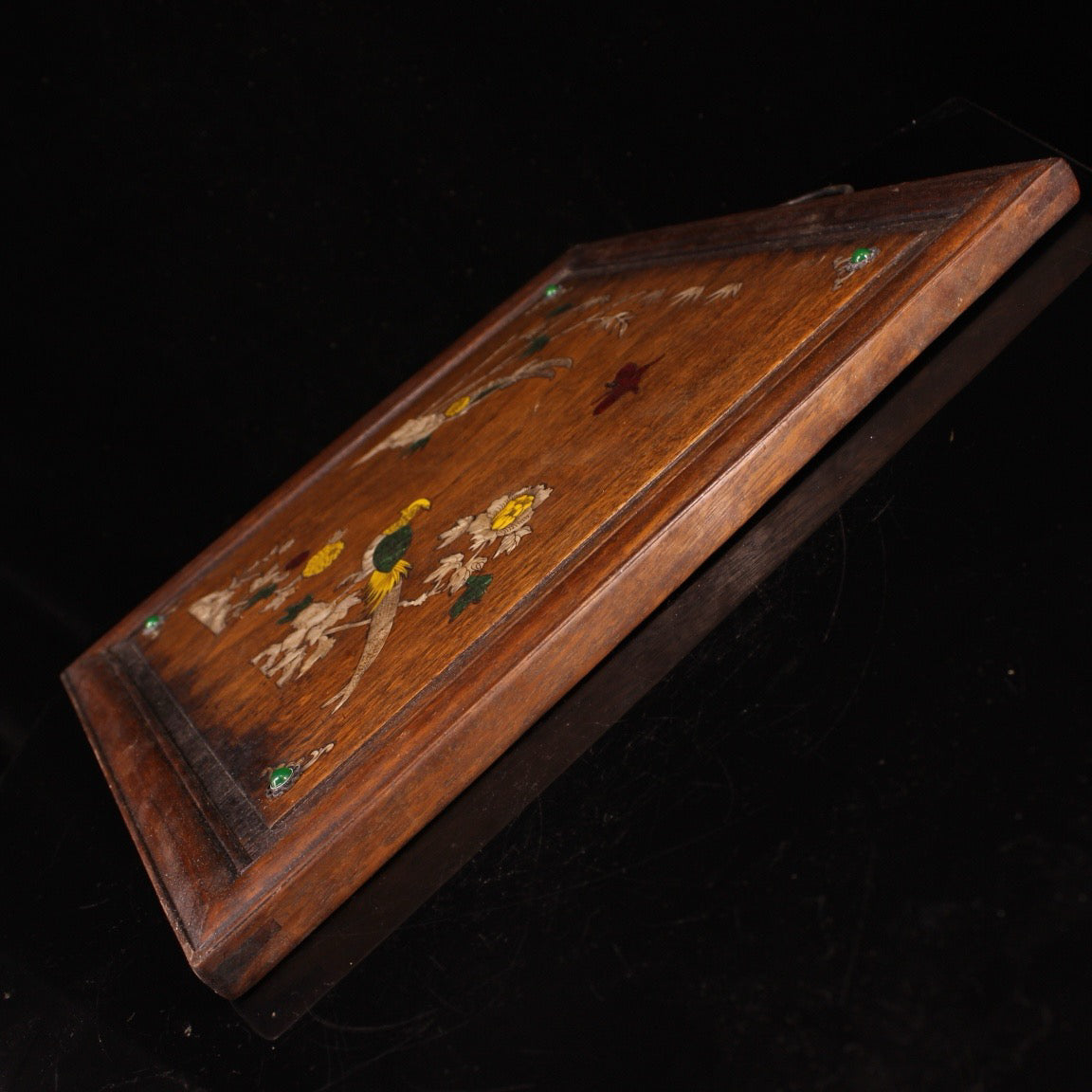 Chinese antique rosewood handmade inlaid shell hanging screen