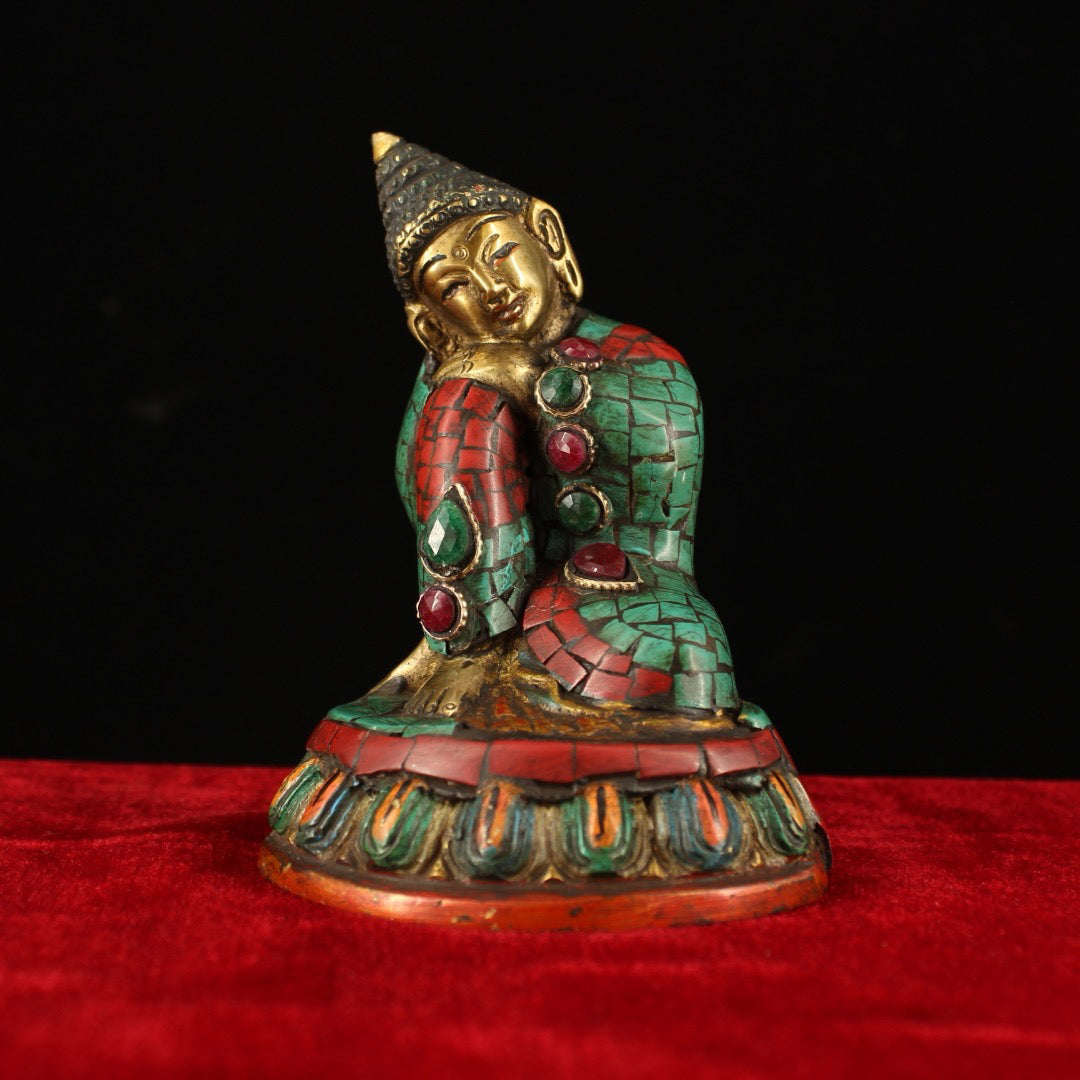 Chinese Antique Pure Copper Sleeping Shakyamuni Buddha