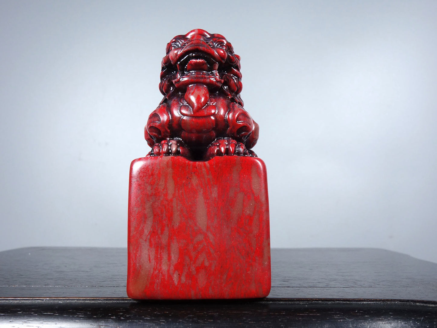 Chinese antique chicken blood stone finely carved qilin offering auspicious square seal