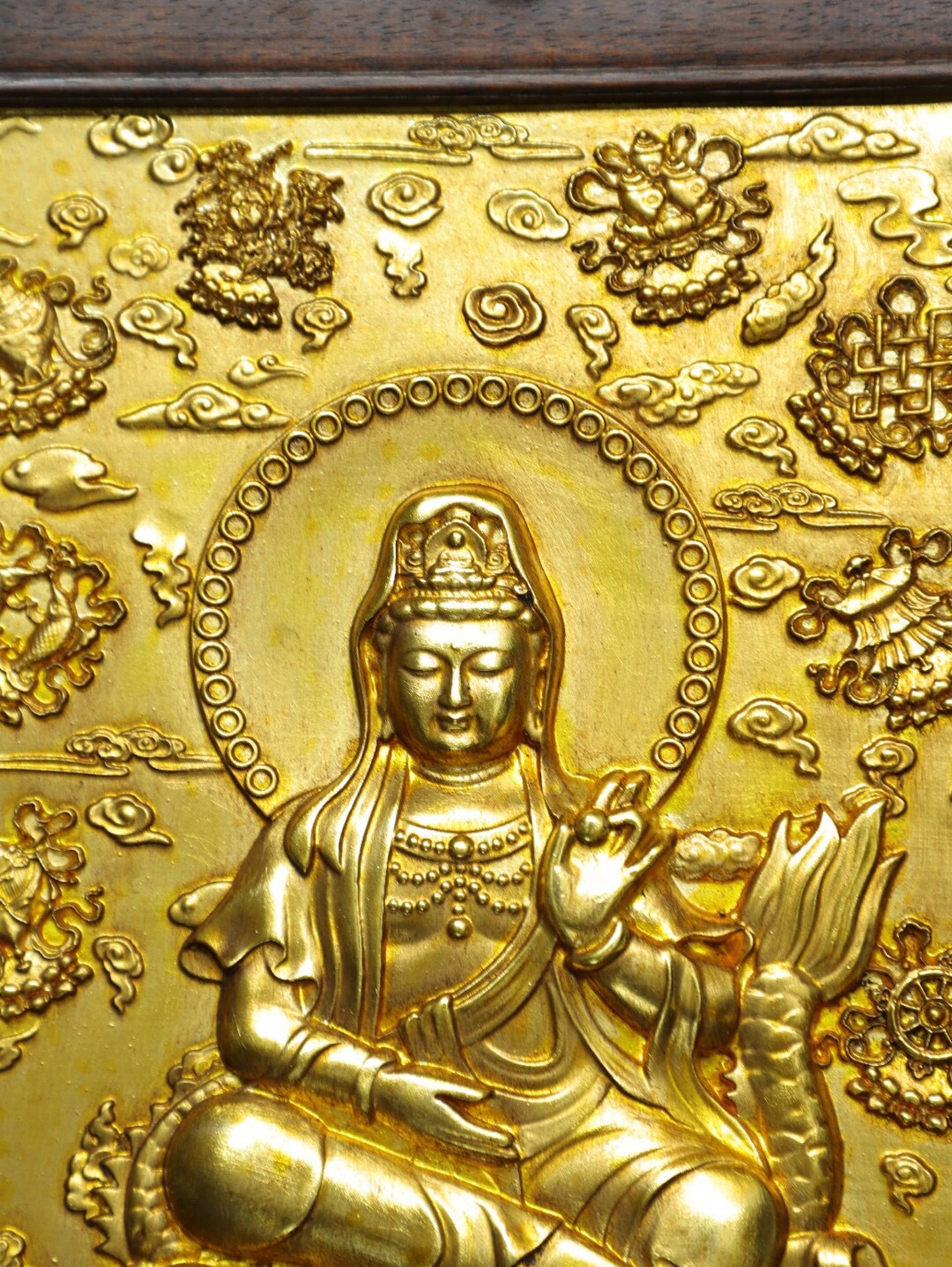 Chinese antique pure copper 'Dragon Subduing Guanyin' thangka