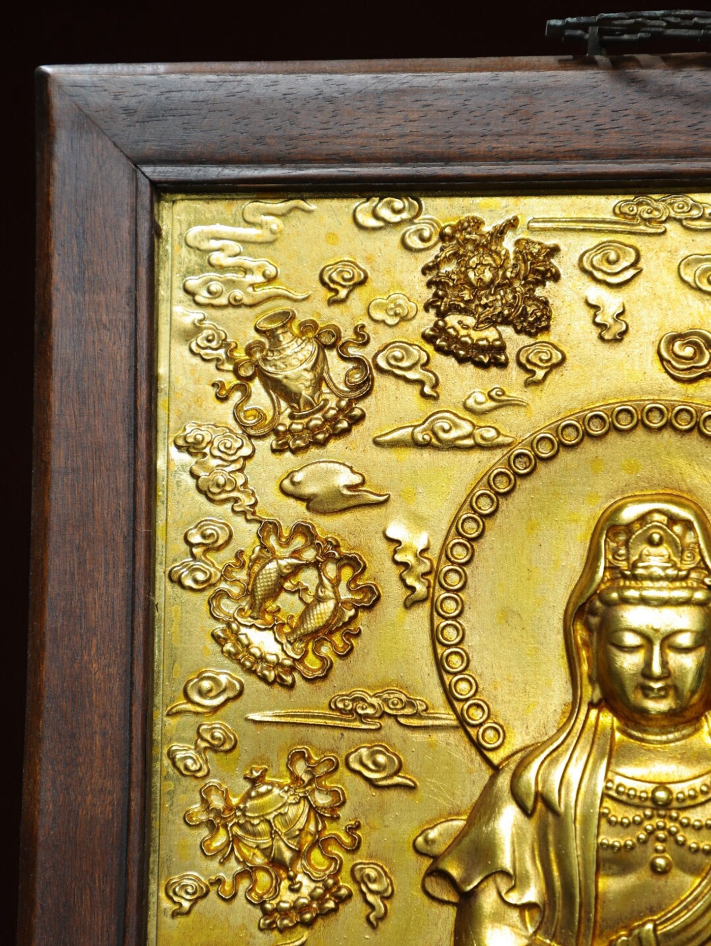Chinese antique pure copper 'Dragon Subduing Guanyin' thangka