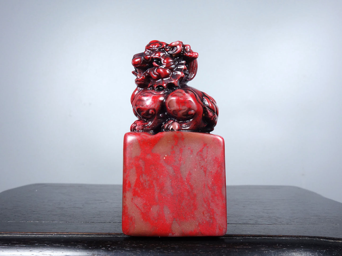 Chinese antique chicken blood stone finely carved qilin offering auspicious square seal