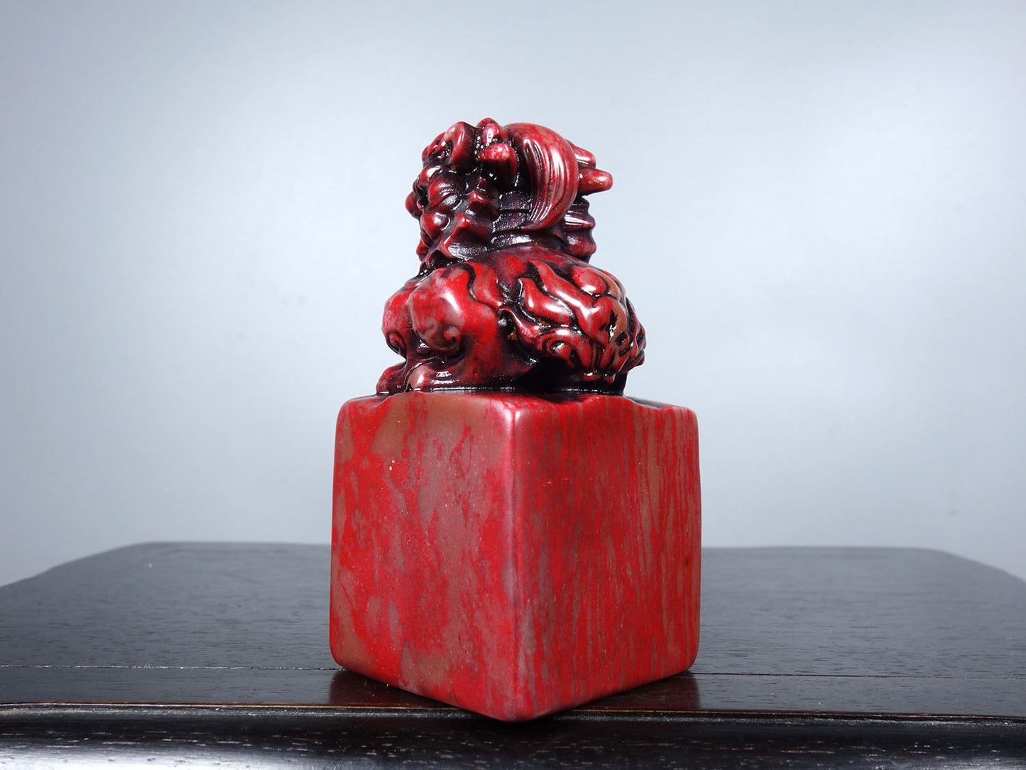 Chinese antique chicken blood stone finely carved qilin offering auspicious square seal