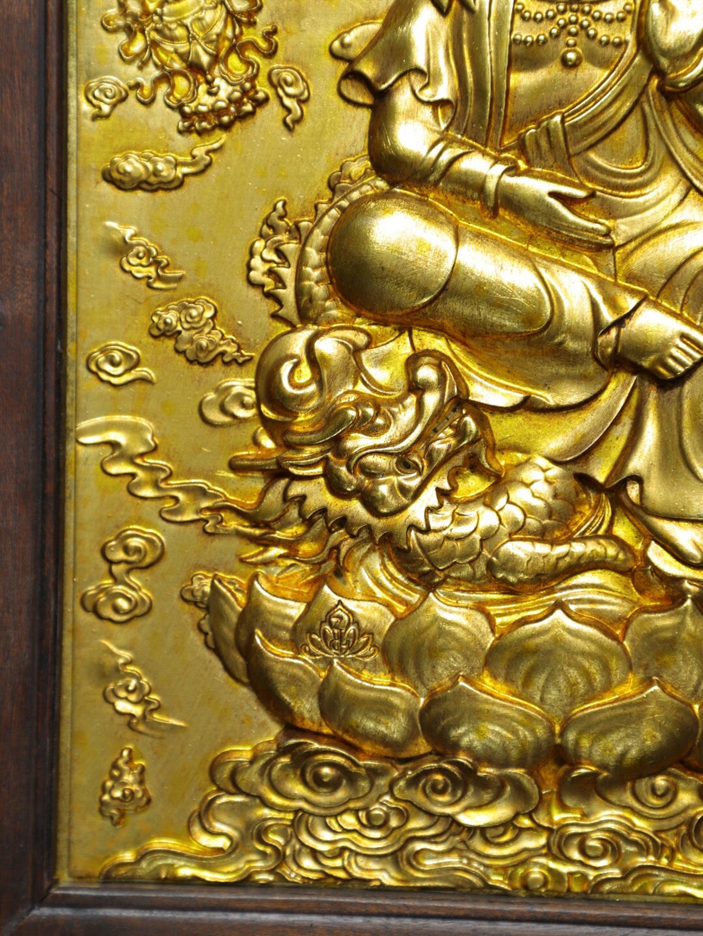 Chinese antique pure copper 'Dragon Subduing Guanyin' thangka