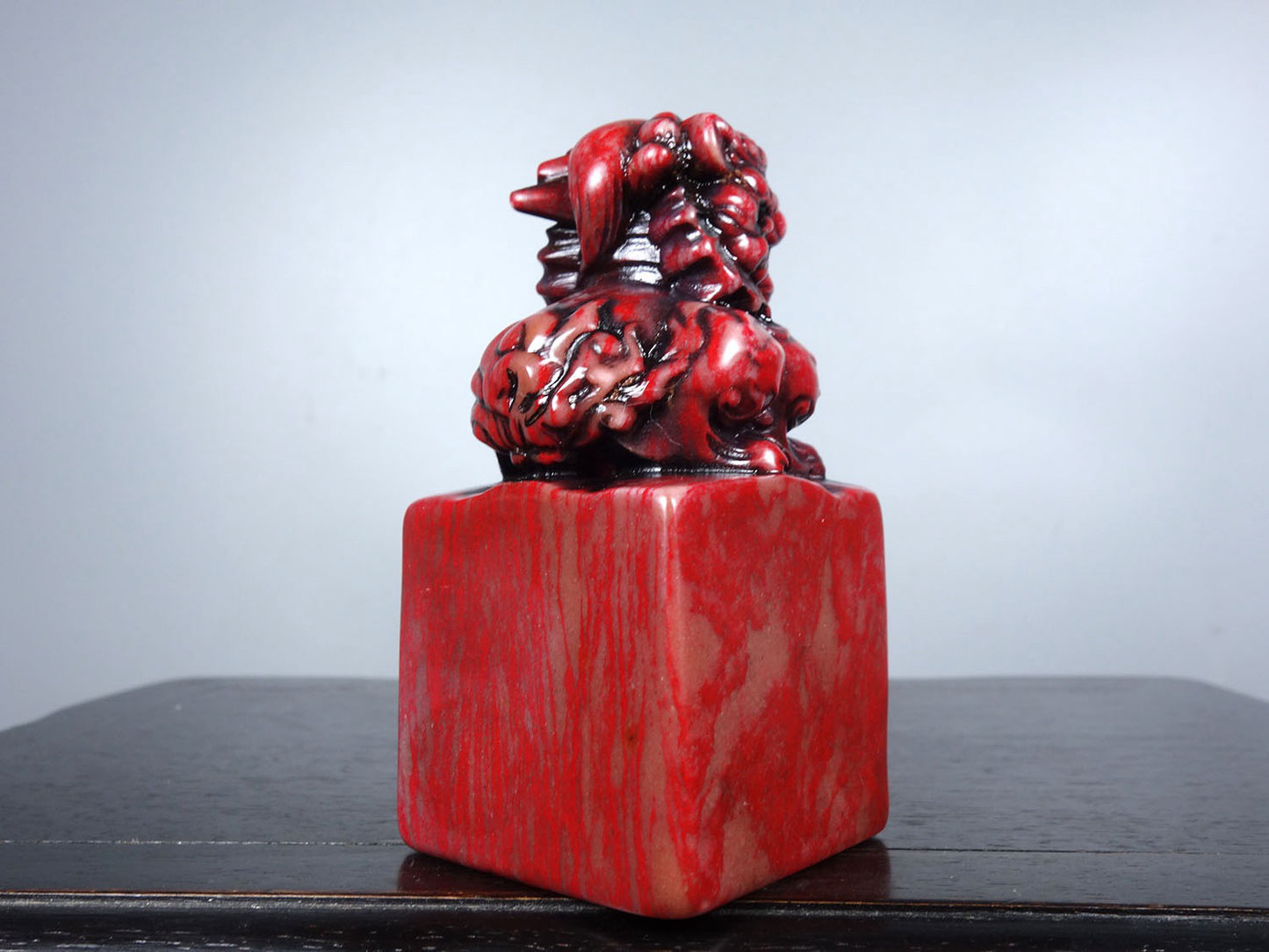 Chinese antique chicken blood stone finely carved qilin offering auspicious square seal