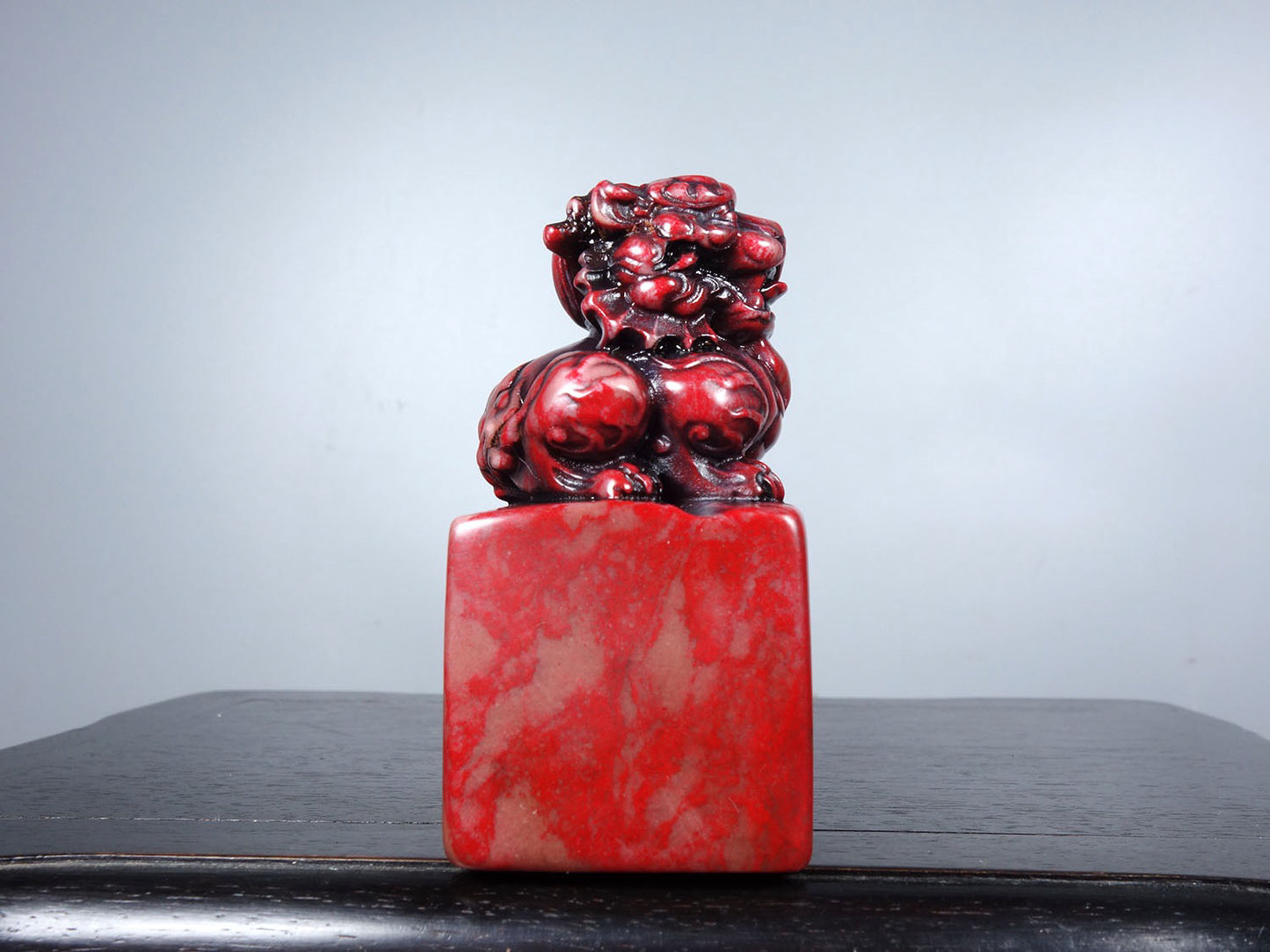 Chinese antique chicken blood stone finely carved qilin offering auspicious square seal