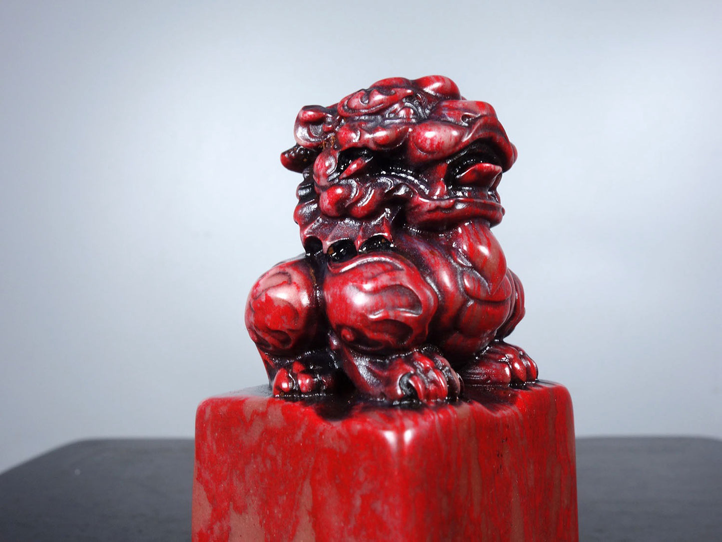 Chinese antique chicken blood stone finely carved qilin offering auspicious square seal
