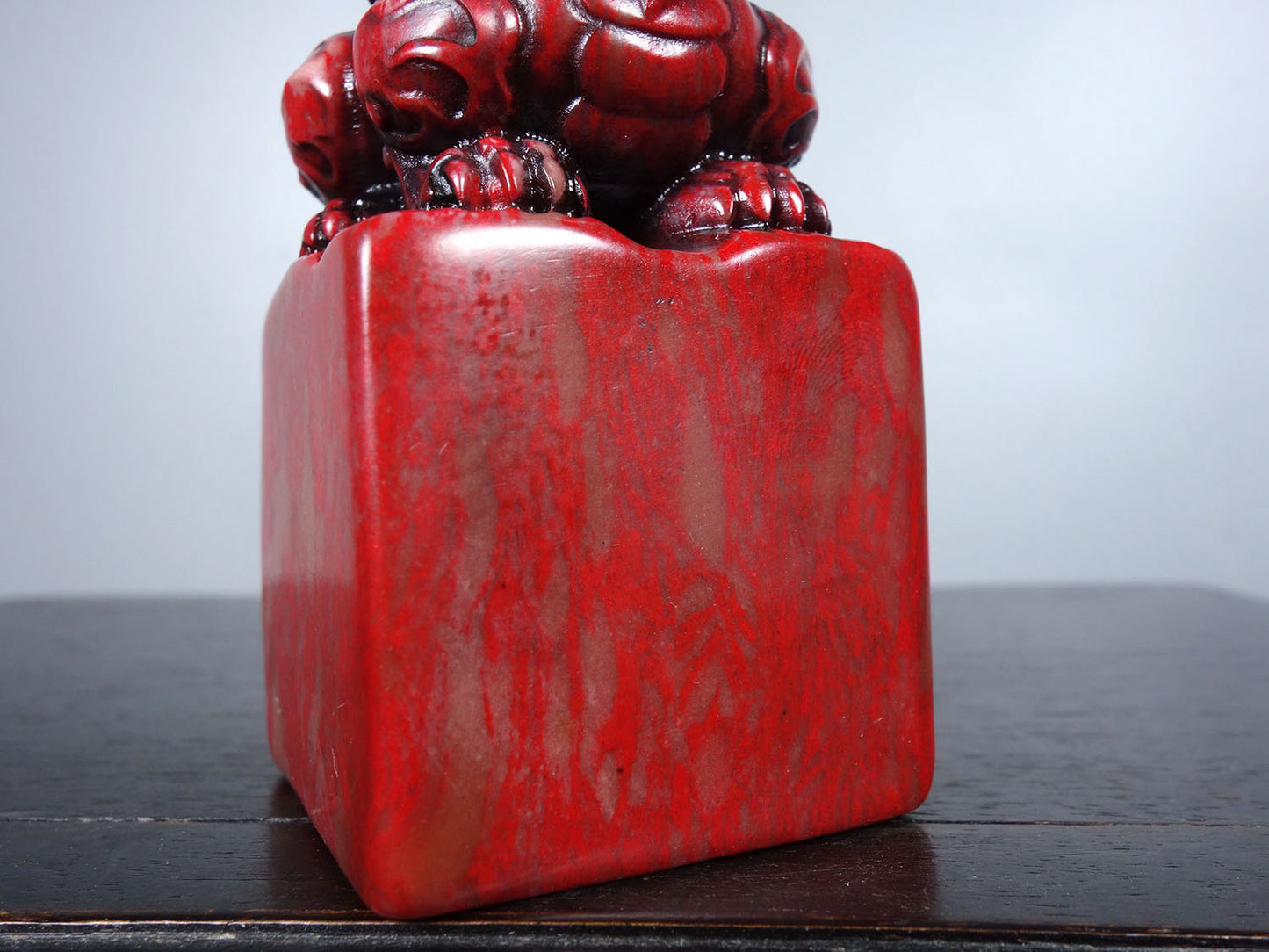 Chinese antique chicken blood stone finely carved qilin offering auspicious square seal