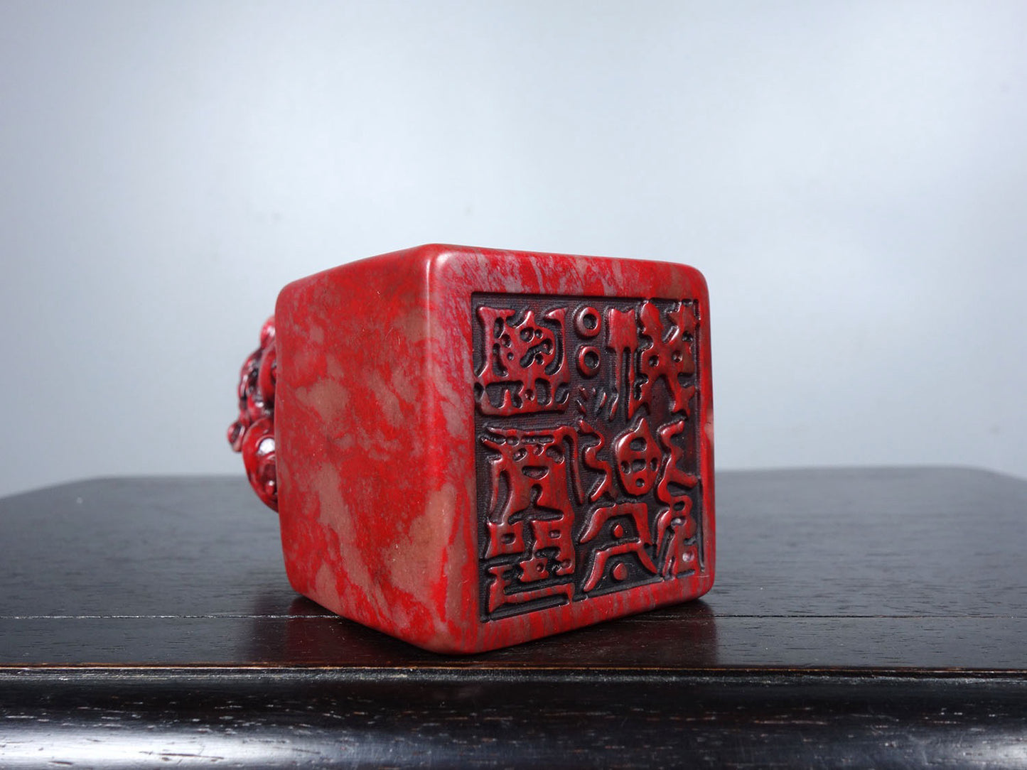 Chinese antique chicken blood stone finely carved qilin offering auspicious square seal