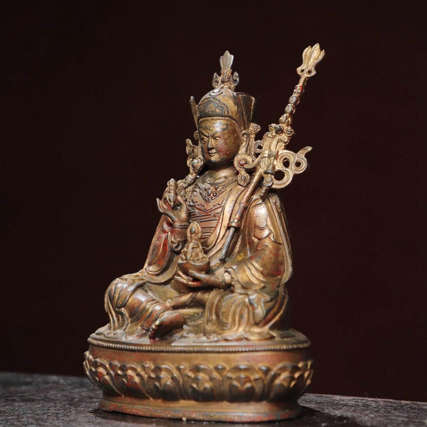 Chinese antique pure copper statue of 'Lotus Life'
