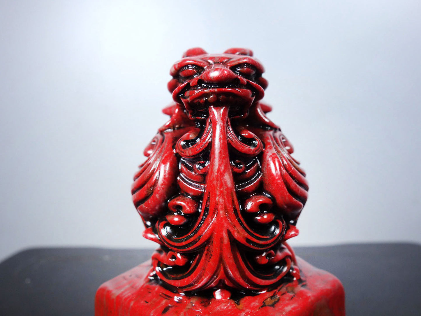Chinese antique chicken blood stone finely carved auspicious animal seal