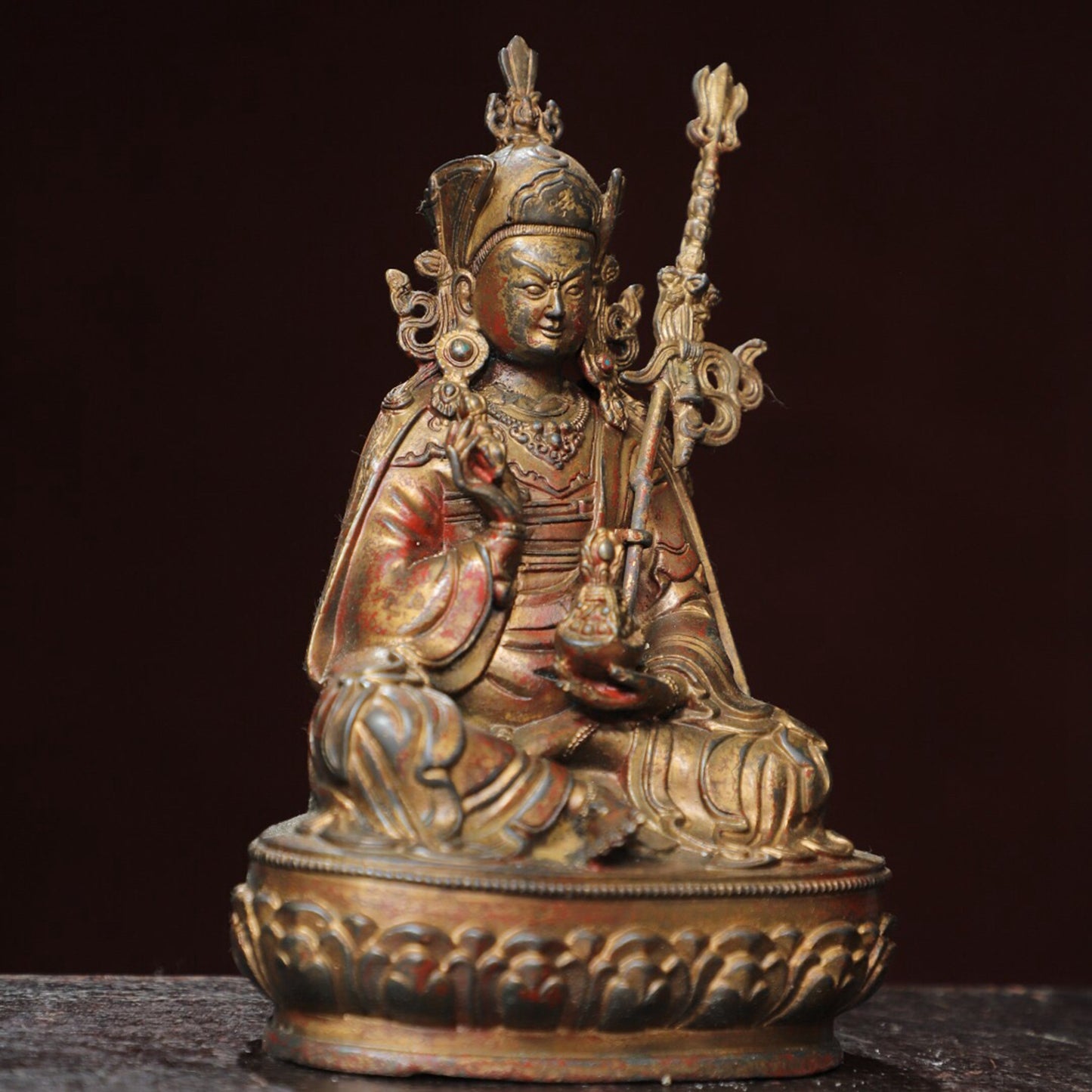 Chinese antique pure copper statue of 'Lotus Life'