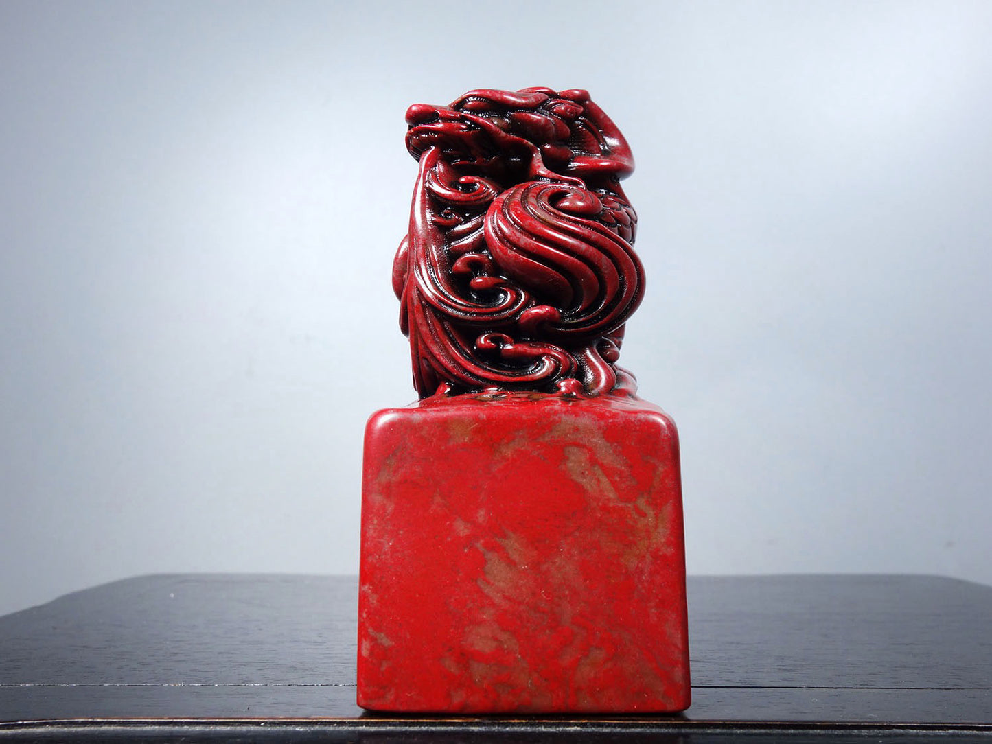Chinese antique chicken blood stone finely carved auspicious animal seal