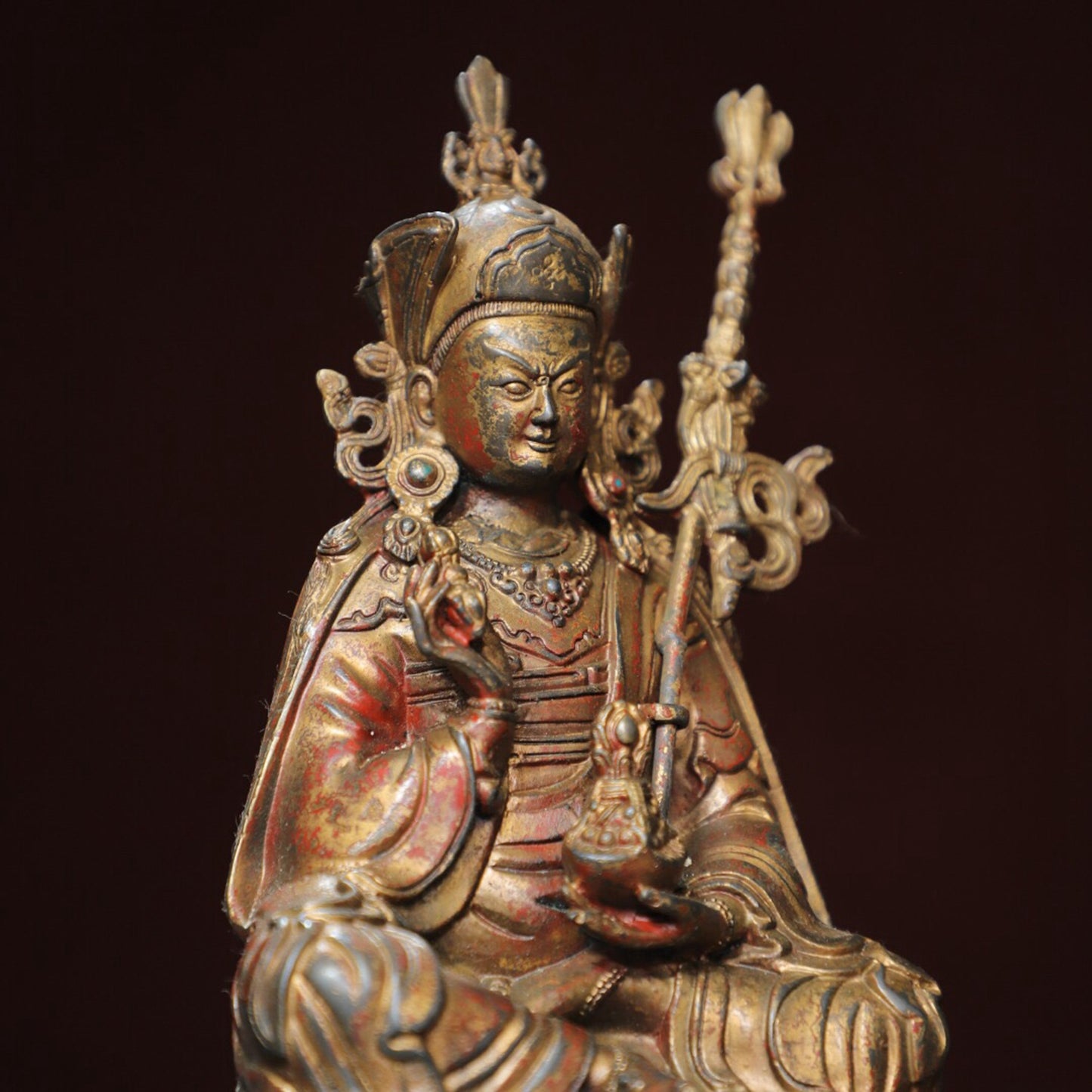 Chinese antique pure copper statue of 'Lotus Life'