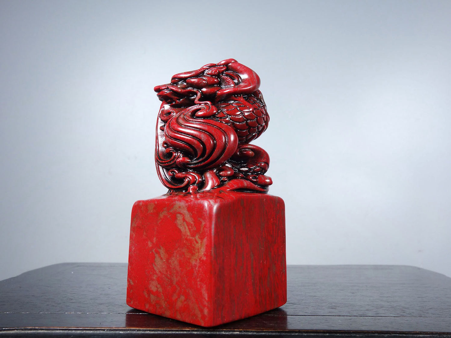 Chinese antique chicken blood stone finely carved auspicious animal seal