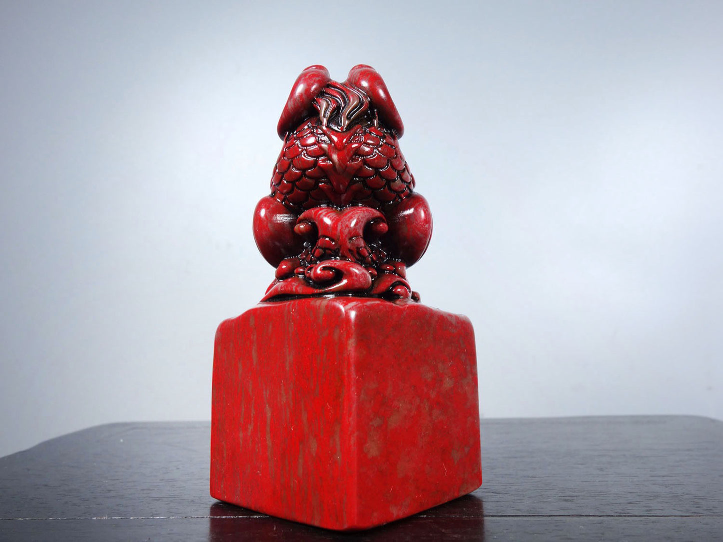 Chinese antique chicken blood stone finely carved auspicious animal seal