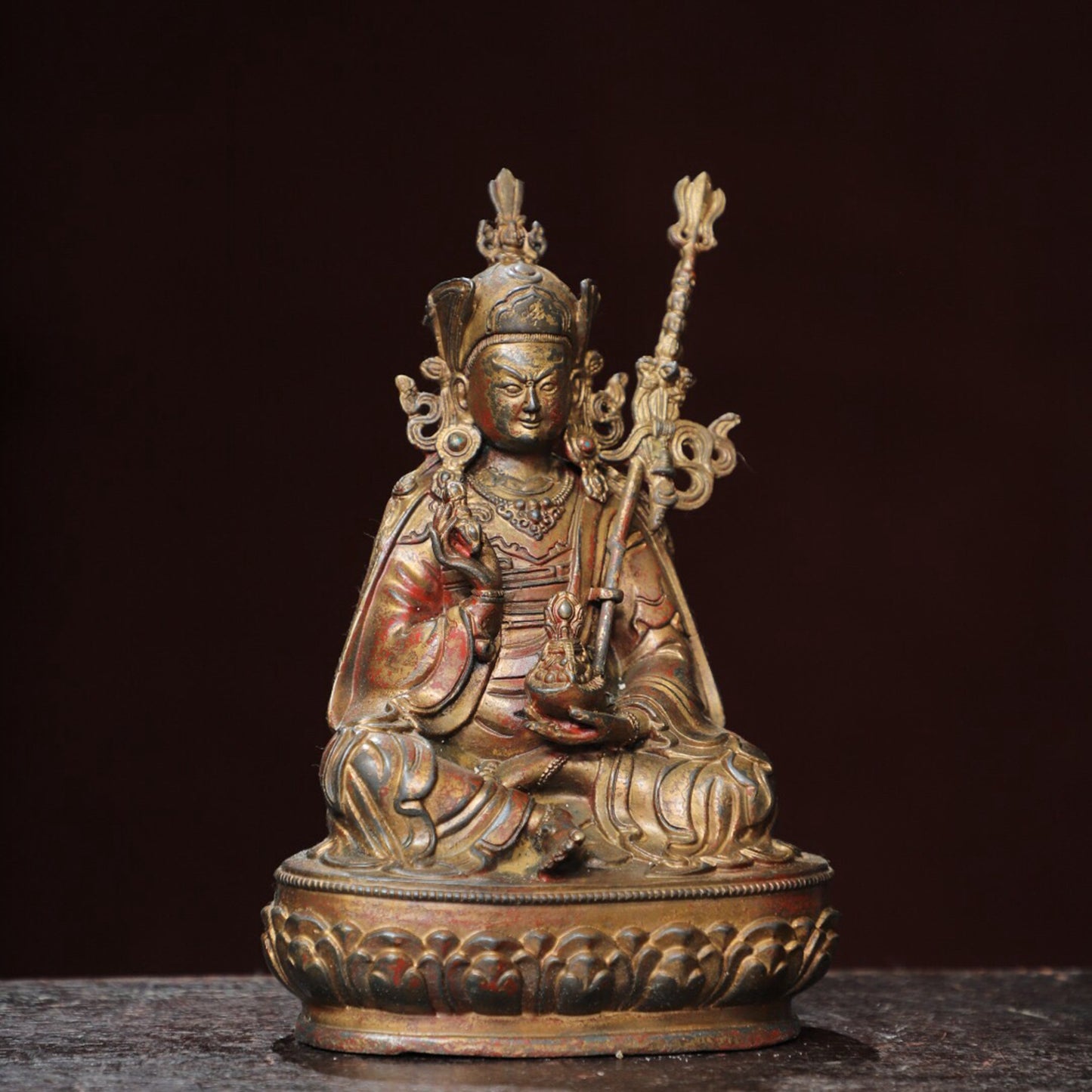 Chinese antique pure copper statue of 'Lotus Life'