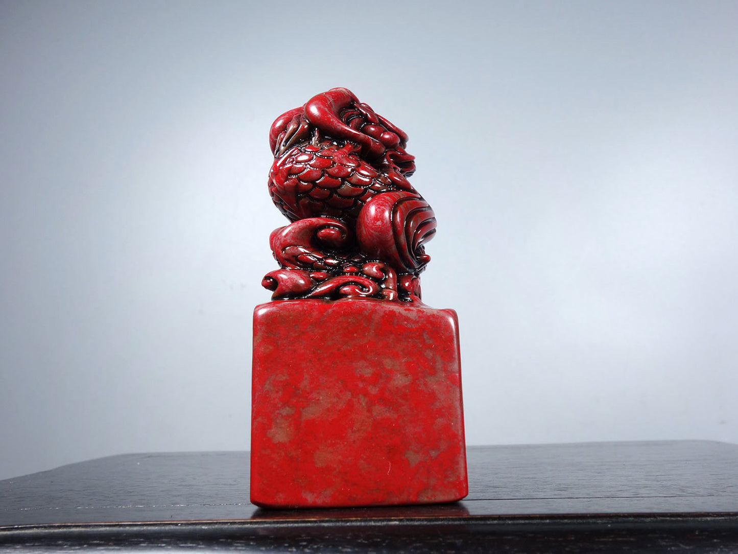 Chinese antique chicken blood stone finely carved auspicious animal seal