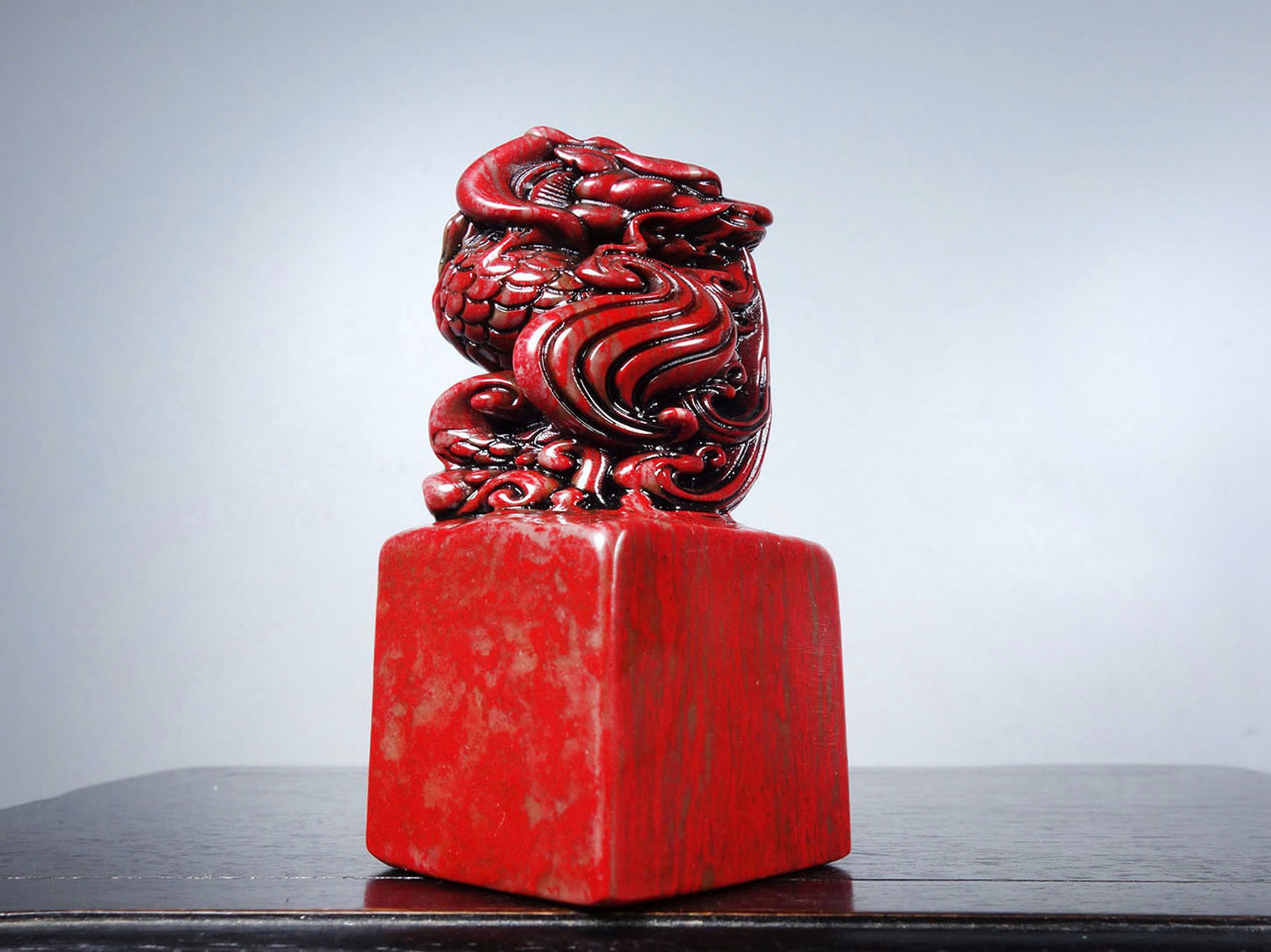 Chinese antique chicken blood stone finely carved auspicious animal seal