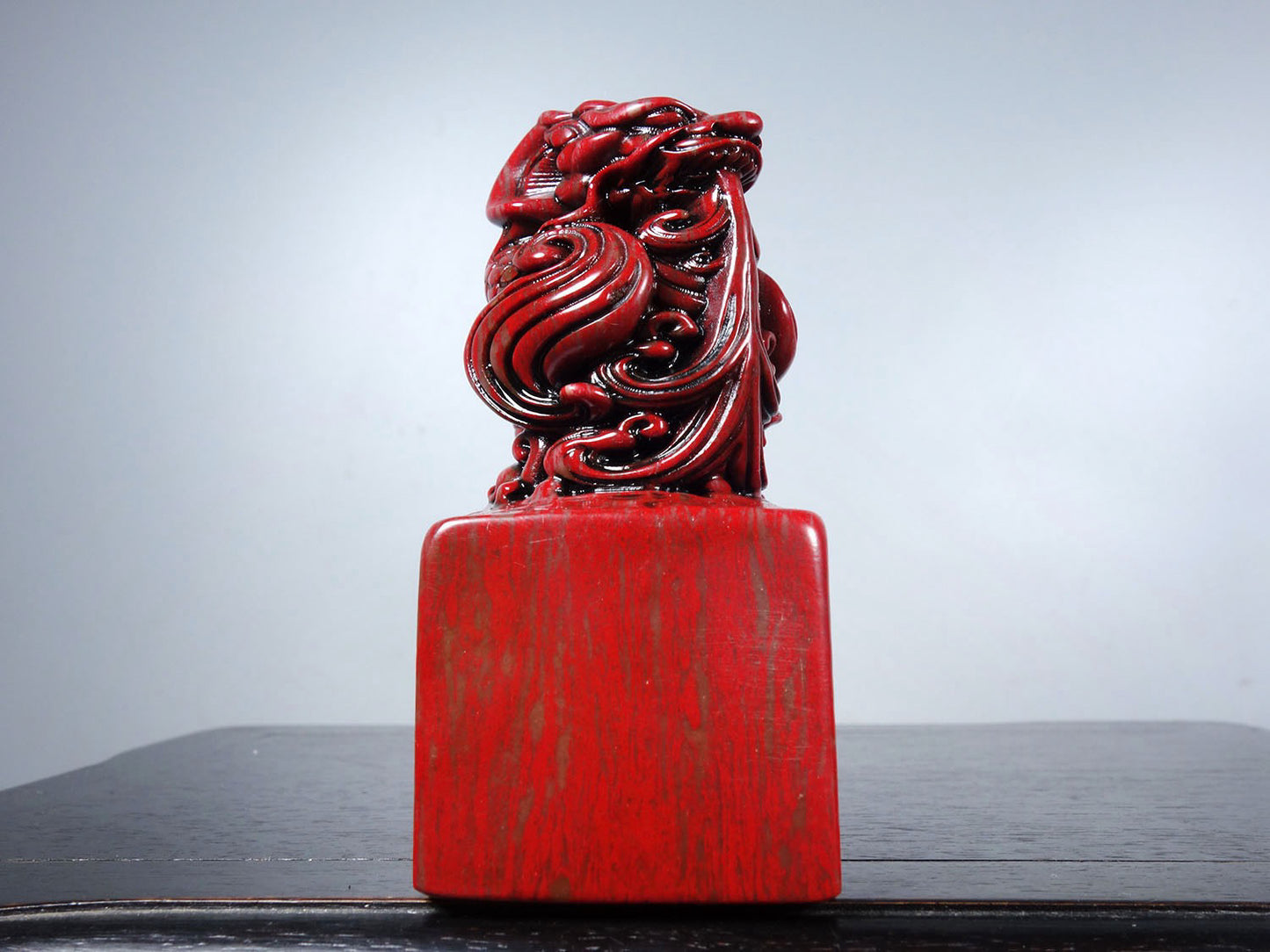 Chinese antique chicken blood stone finely carved auspicious animal seal