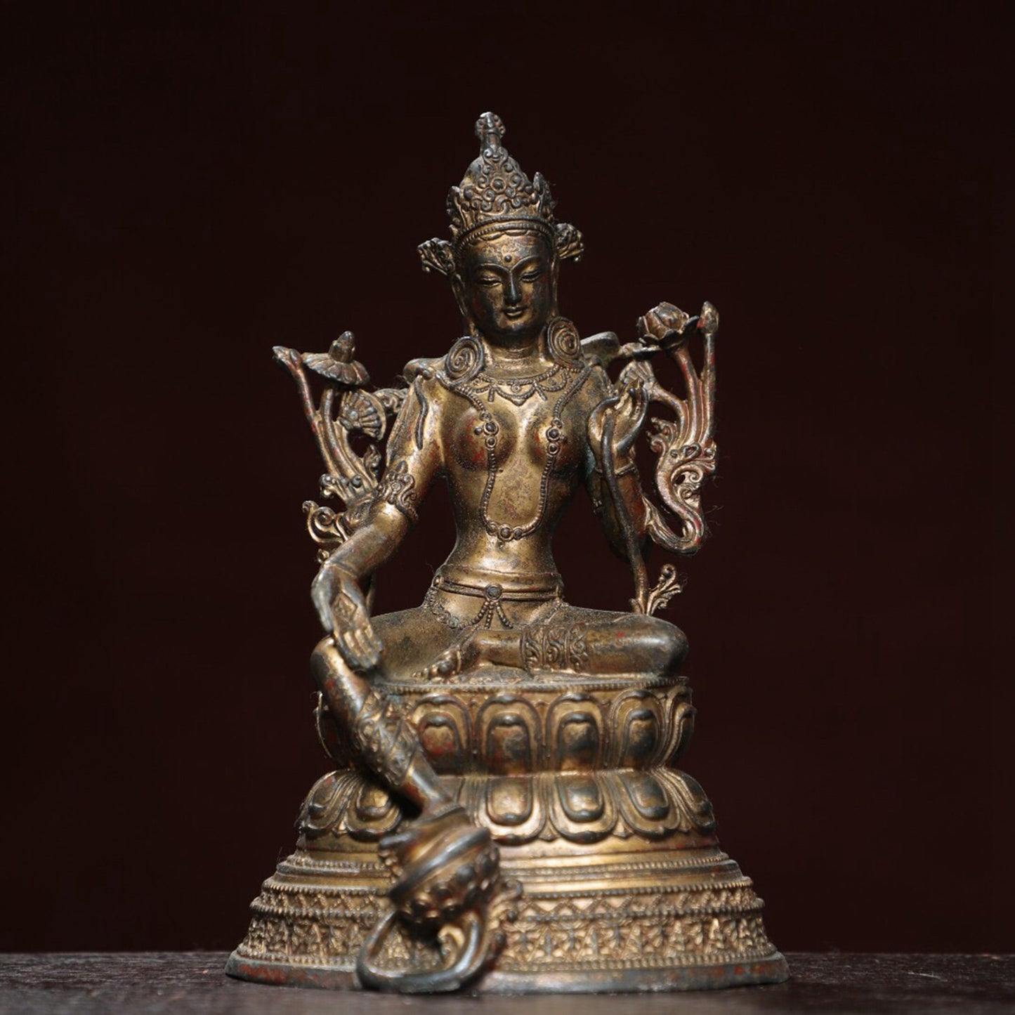 Chinese antique pure copper statue of 'Green Tara'