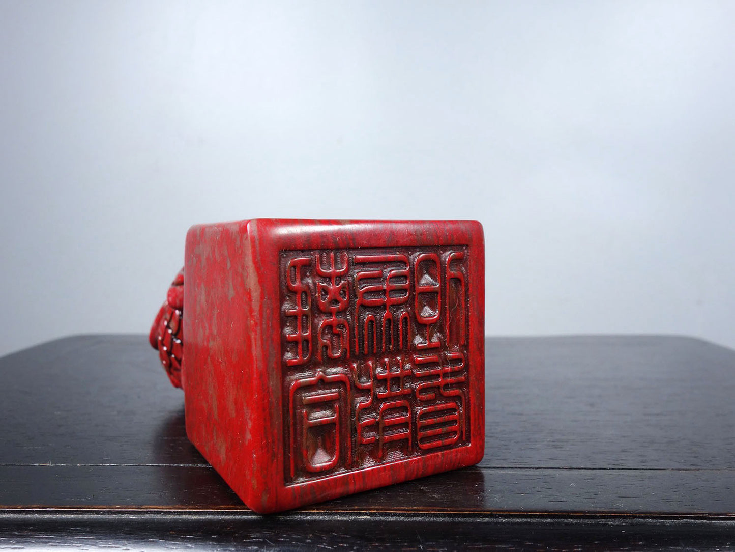 Chinese antique chicken blood stone finely carved auspicious animal seal